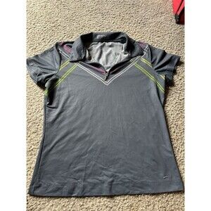 Nike Golf Polo Shirt Women SMALL Grey Red Green Striped Quater Zip Performance